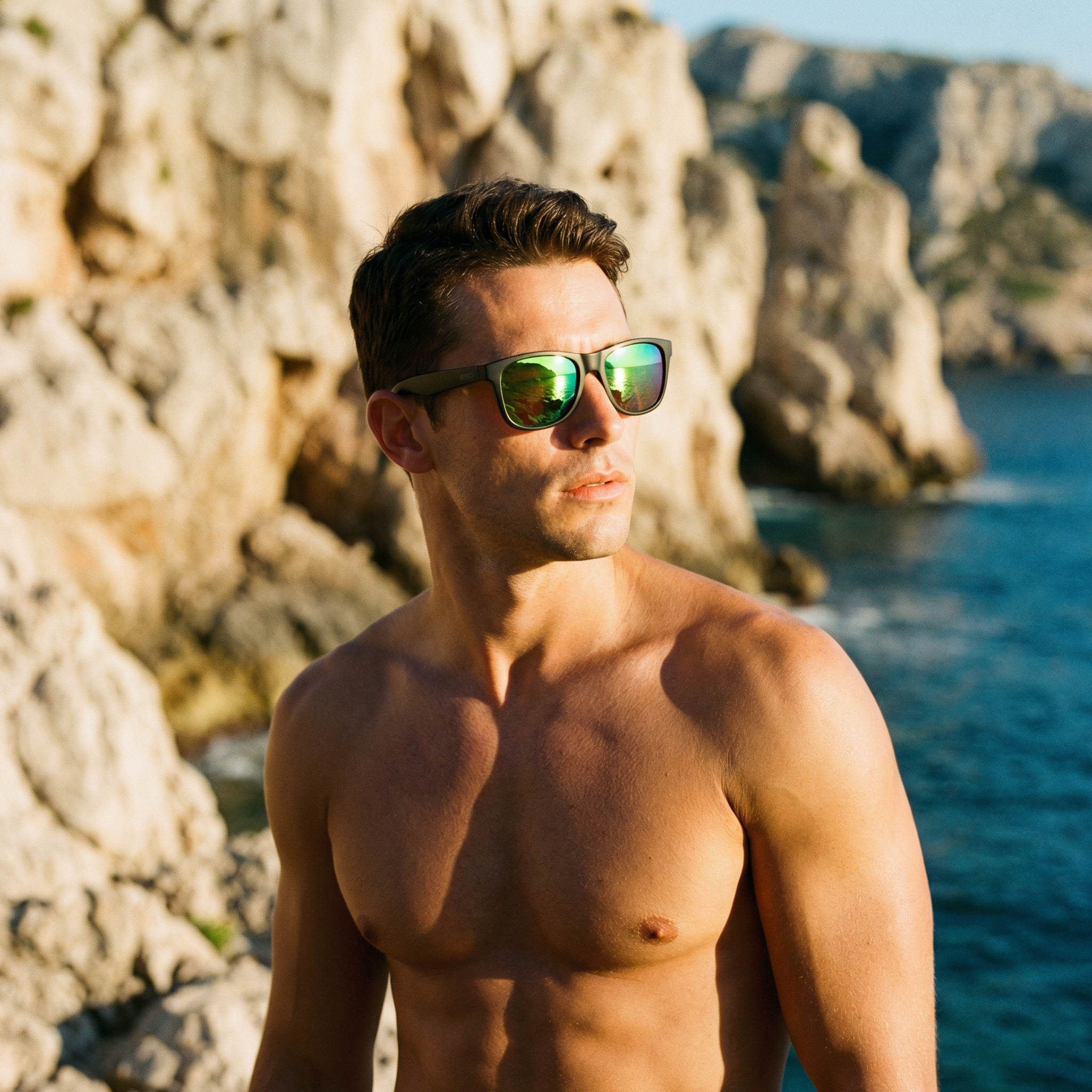 Floating Black Sunglasses with Orange/Yellow Lens - Breo Studio