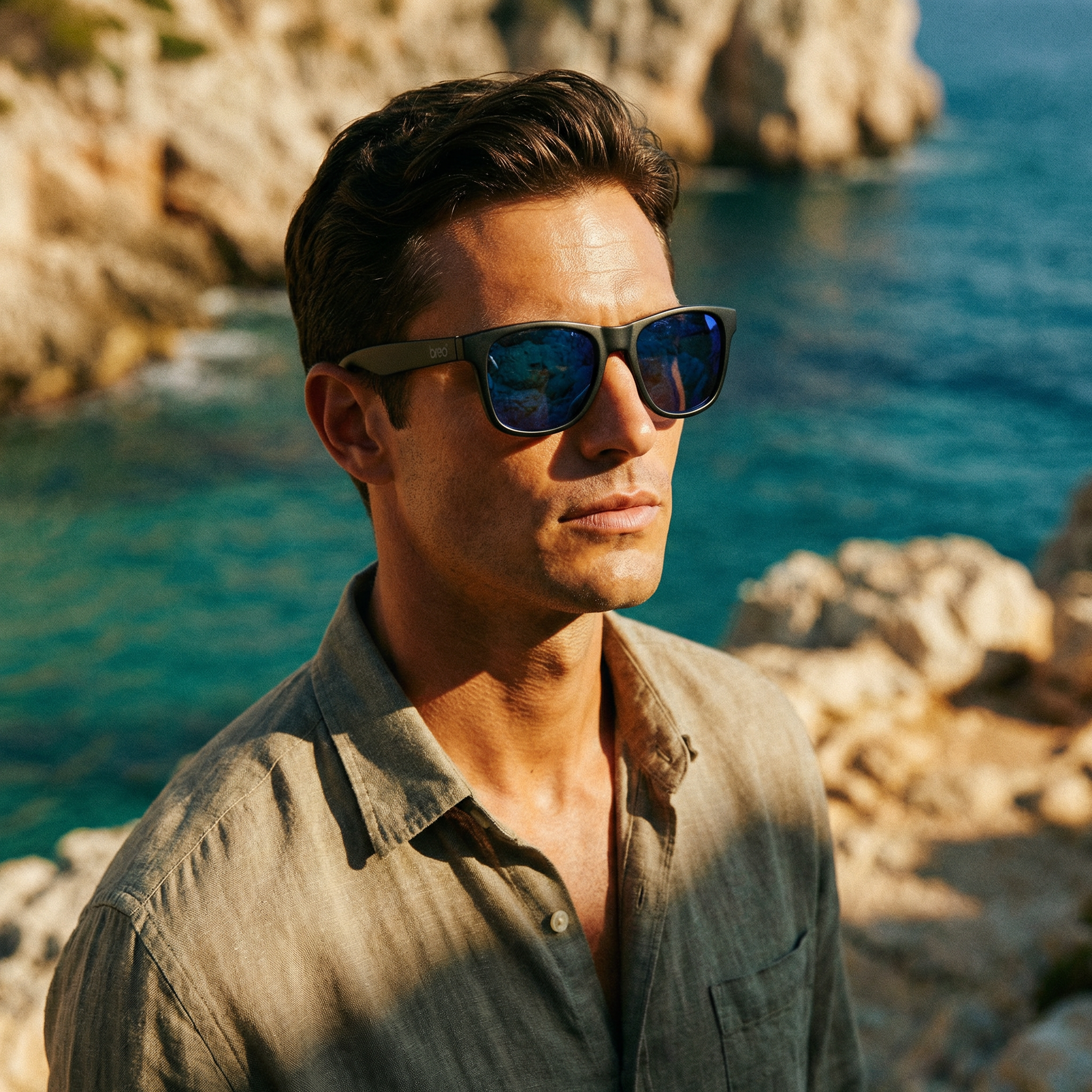 Floating Black Sunglasses with Green/Blue Lens - Breo Studio