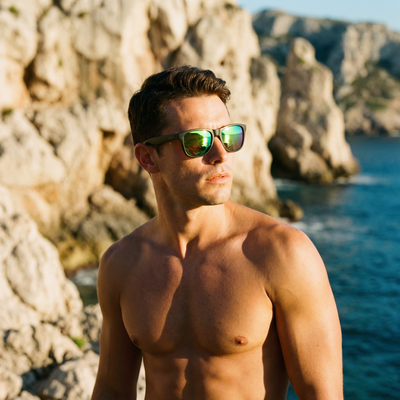 Floating Black Sunglasses with Orange/Yellow Lens - Breo Studio